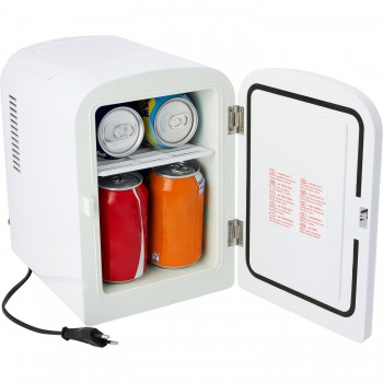 Mini fridge with space for 6 cans, voltage: DC 12V AC 100-240V, cooling capacity of - 20 to -25°C below ambient temperature (lowest temperature approx. -2°C) and heating capacity of 50°C, not for the UK or Ireland AIV8570-02