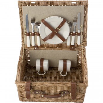 Picnic basket for 2 people, stainless steel cutlery with plastic handles, 2 ceramic plates and 2 ceramic mugs 210 ml AIV8647-00