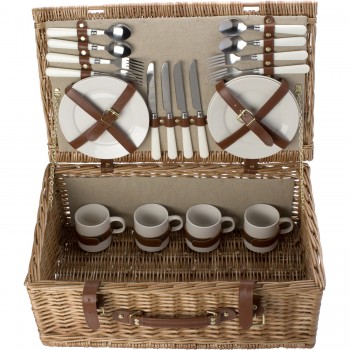 Picnic basket for 4 people, stainless steel cutlery with plastic handles, 4 ceramic plates and 4 ceramic mugs 210 ml AIV8648-00