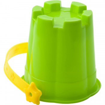 Beach bucket in 4 different colours and shapes - 2 round, 1 square and 1 octagonal, inside: shovel, fork, scoop, sand strainer and 2 modelling parts (fish and crab shapes), mix 4 patterns assorted AIV8649-99