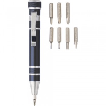 Tool set in gift box, telescopic torch with 3 LED lights and pen shaped screwdriver with 4 flat headed and 4 Phillips screwdriver bits AIV8763-03