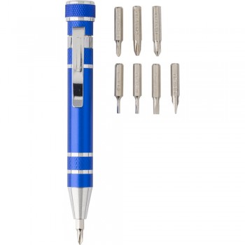 Tool set in gift box, telescopic torch with 3 LED lights and pen shaped screwdriver with 4 flat headed and 4 Phillips screwdriver bits AIV8763-11