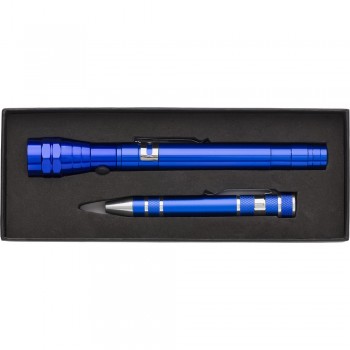 Tool set in gift box, telescopic torch with 3 LED lights and pen shaped screwdriver with 4 flat headed and 4 Phillips screwdriver bits AIV8763-11