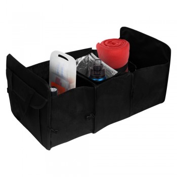 Foldable car organizer with 2 large compartments, zipped cooler compartment, 2 sides pockets with velcro closing and 2 velcro on bottom AIV8779-03