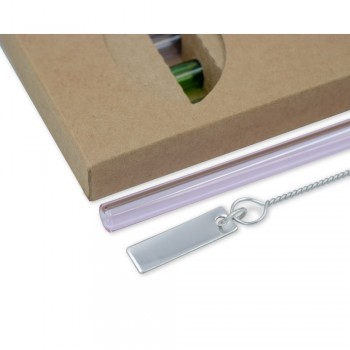 Glass reusable drinking straw set B'RIGHT, 4 pcs, cleaning brush with plate for personalization included | Lea BRIGHT 4 glass drinking straw set, reusable, cleaning brush with plate for personalization included AIV8892-00