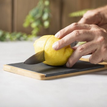 Cutting board made of slate and bamboo