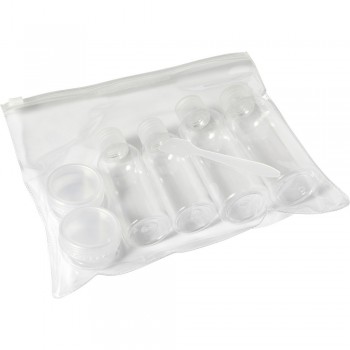 Travel set, containers Travel set in transparent container including 2 bottles 100 ml, 2 bottles 50 ml, 2 containers 10 ml, 1 spatula AIV8976-00