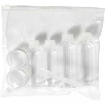 Travel set, containers Travel set in transparent container including 2 bottles 100 ml, 2 bottles 50 ml, 2 containers 10 ml, 1 spatula AIV8976-00