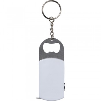 Keyring, bottle opener with 1 white LED and measuring tape 1 m AIV9458-02