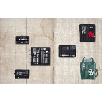 Barbecue set in zipper pouch with carry straps, 4 pcs, long brush, tong, meat fork and spatula AIV9655-03
