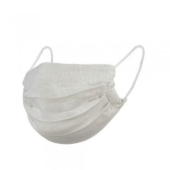 Reusable face mask, non-medical, double layer, made of linen, first wash temperature: 30 degrees Celsius, subsequent washes temperature: 40 degrees Celsius, water sterilization at 100 degrees Celsius, ironing up to 200 degrees Celsius, OEKO-TEX certificat