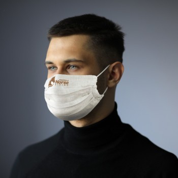 Reusable face mask, non-medical, double layer, made of linen, first wash temperature: 30 degrees Celsius, subsequent washes temperature: 40 degrees Celsius, water sterilization at 100 degrees Celsius, ironing up to 200 degrees Celsius, OEKO-TEX certificat