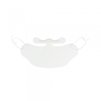 Nose and mouth shield with elastic fastening, reusable, made of transparent PET, easy to disinfect after each use, easy to assemble, elastic bands can be easily adjusted and replaced, contoured for glasses, holes to prevent evaporation, wide polyester foa