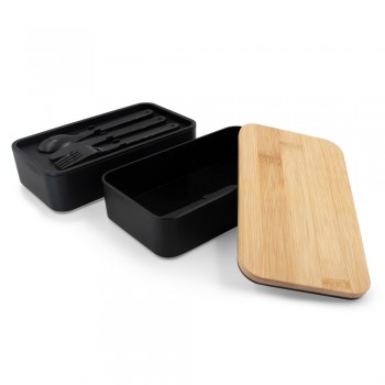 Lunch boxes 2 in 1, 2x500 ml, bamboo lid, cutlery | Tijani