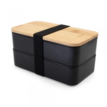 Lunch boxes 2 in 1, 2x500 ml, bamboo lid, cutlery | Tijani