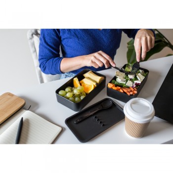 Lunch boxes 2 in 1, 2x500 ml, bamboo lid, cutlery | Tijani