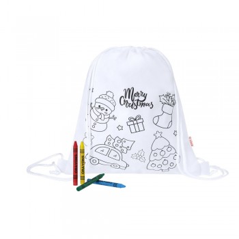 Drawstring bag for colouring, Christmas pattern, crayons