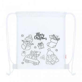 Drawstring bag for colouring, Christmas pattern, crayons