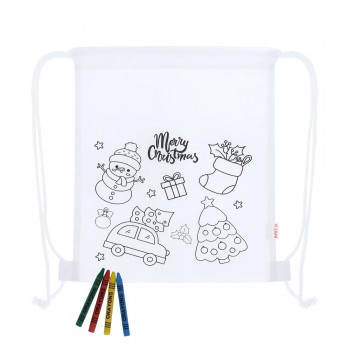 Drawstring bag for colouring, Christmas pattern, crayons
