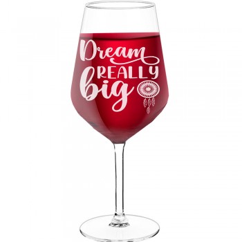 Sarkanvīna Glāzes ar Uzrakstu - "Dream Really Big", Dāvana Draugam, Tilpums 530ml