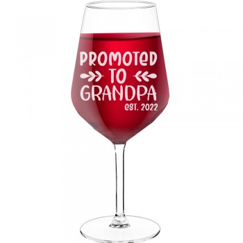 Wine Glass For Men With Engraved Text - "Promoted To Grandpa Est 2022", Wine Lover Gifts, Size 530ml