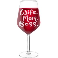 Wine Glass Gift With Engraved Text - "Wife Mom Boss", Gifts for Wine Lovers, Size 530ml