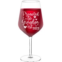 Birthday Wine Glass With Engraved Text - "Promoted To Grandpa Est 22 ", Gift for Wine Lover, Size 530ml