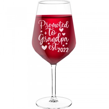 Birthday Wine Glass With Engraved Text - "Promoted To Grandpa Est 2022 ", Gift for Wine Lover, Size 530ml