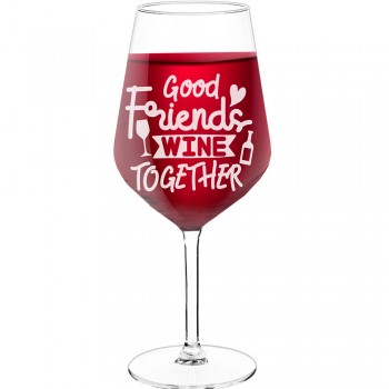 Liela Vīna Glāze ar Uzrakstu - "Good Friends Wine", Dāvana Sievietei, 530ml
