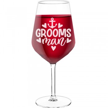 Stikla Vīna Glāze ar Uzrakstu - "Grooms Man", Vīna Glāze kā Dāvana,  530ml