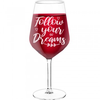 Personalised Wine Glass For Women With Engraved Text - "Follow Your Dreams 3", Wine Gift Idea, Size 530ml