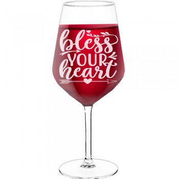 White Wine Glass With Engraved Text - "Bless Your Heart", Fiend Gift, Size 530ml