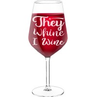 White Wine Glass With Engraved Text  "They Whine I Wine 5", Size 530ml