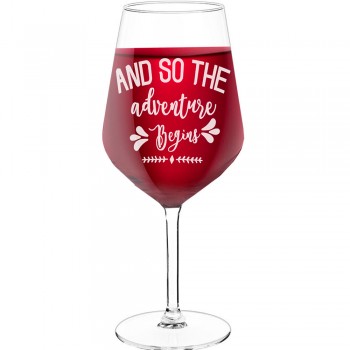 Best Friend Wine Glass With Engraved Text - "And So The Adventure Begins 2', Birthday Gift Idea, Size 530ml