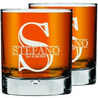 2 Pcs. Personalised Engraved Custom Whiskey Glass, Low Ball Glass, Old Fashioned Bourbon Glass 270ml