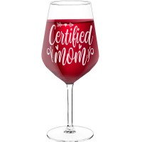 Wine Glass Engraved With Engraved Text - "Cretified Mom', Birthday Gift Idea, Size 530ml
