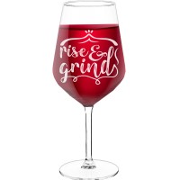Pretty Wine Glass With Engraved Text - "Rise Grind", Wine Gift Idea, Size 530ml