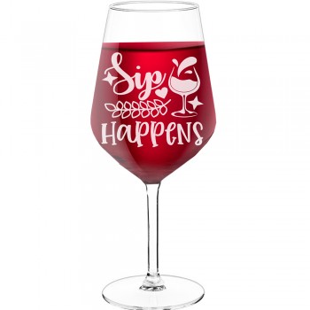 18Th Birthday Wine Glass With Engraved Text  "Sip Happens", Size 530ml