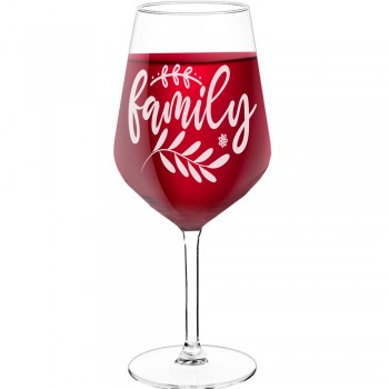 Interesanta Vīna Glāze ar Uzrakstu - "Family 1", Dāvana Sievietei, Tilpums 530ml