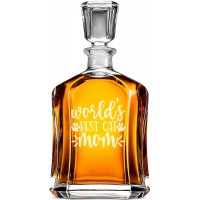 Degvīna Karafe ar Uzrakstu - "Worlds Best Cat Mom" ,Dāvana Vīrietim 40 Gadu Vecumā, Izmērs 700Ml