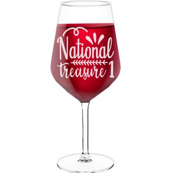 Personalised Wine Glass With Engraved Text - "National treasure 1", Wine Glass as a Gift, Size 530ml