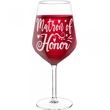 Gravēta Vīna Glāze ar Uzrakstu - "Matron Of Honor 2", Idejas Dāvanai, Tilpums 530ml