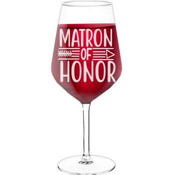 Interesanta Vīna Glāze ar Uzrakstu - "Matron Of Honor 3", Ideja Dāvanai, Izmērs 530ml