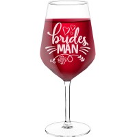 White Wine Glass With Engraved Text - "Brides Man', Birthday Gift Idea, Size 530ml