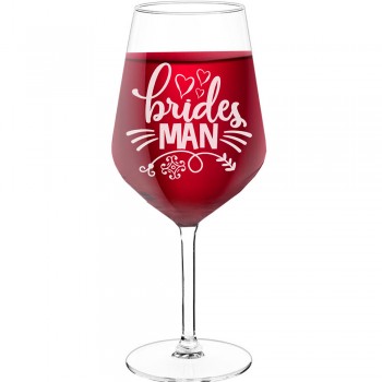 Vīna Glāze Ar Gravējumu ar Uzrakstu - "Brides Man 4", Smieklīga Dāvana, 530ml