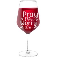 Wine Glass Engraved With Engraved Text  "Pray More Worry Less", Wine Glass Size 530ml
