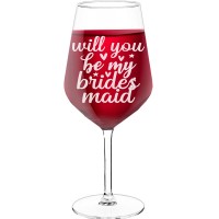 Pretty Wine Glass With Engraved Text - "Will You Be My Bridesmaid", Gift for Wine Lover, Size 530ml