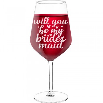 Pretty Wine Glass With Engraved Text - "Will You Be My Bridesmaid 2", Gift for Wine Lover, Size 530ml
