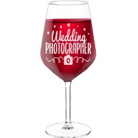 Novelty Wine Glass With Engraved Text - "Wedding Photographer", Funny Wine Gift, Size 530ml
