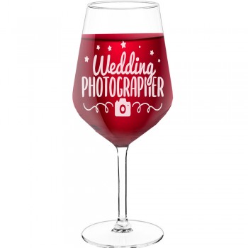 Vīna Glāze Personalizēta ar Uzrakstu - "Wedding Photographer", Apsrātīga Dāvana, 530ml izmērs